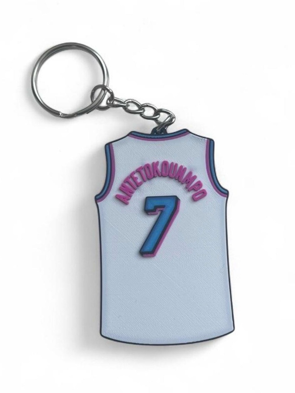 Light Blue Jersey Keychain with Pink & Navy Accents